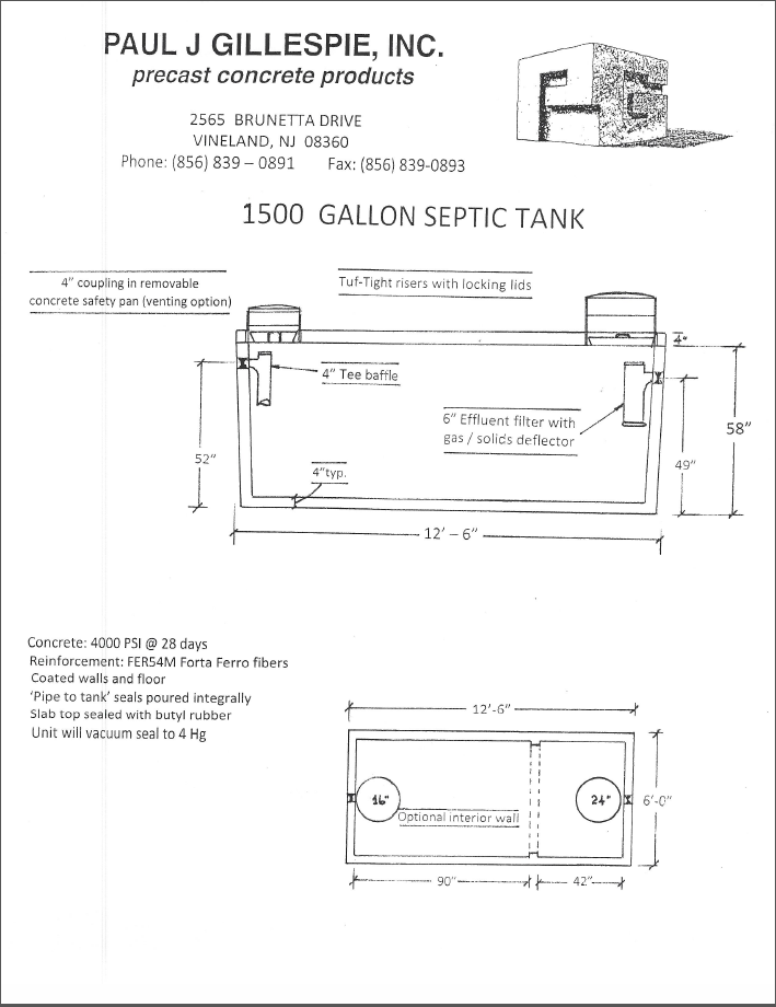Rectangular Septic Tanks Up to 2000 Gallons Vineland, NJ